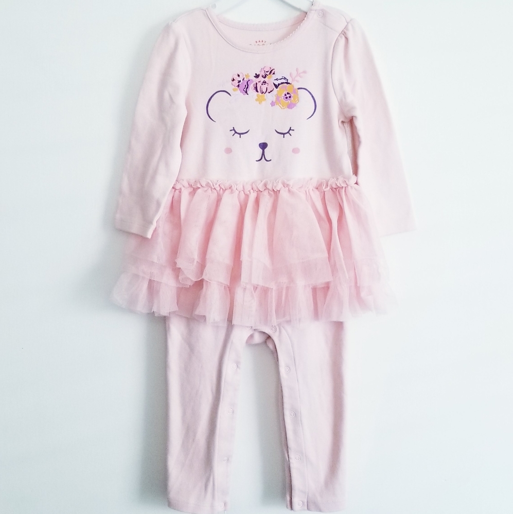 3/$25 Cat & Jack Peach Cat Floral Print Tutu Skirt Bodysuit Size 18M